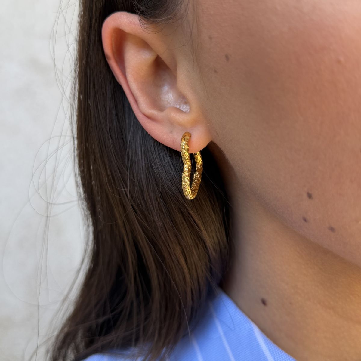 Heart Scoria Creoler 18K Guldbelagt Stor