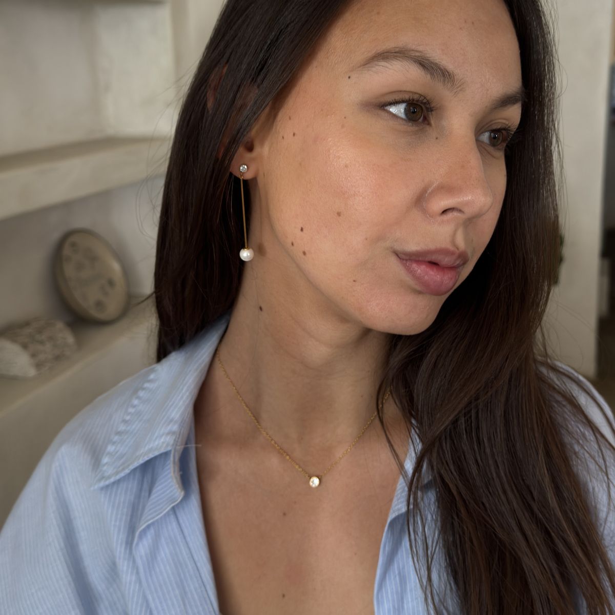 Floating Krystal & Perle Drop 18K Guldbelagt