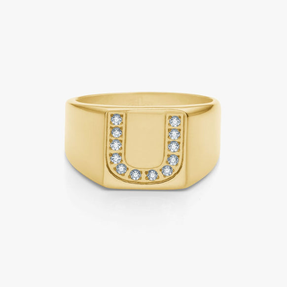 Krystal Bogstav Firkantet Signet Ring 18K Guldbelagt