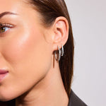 Oval Classic Crystal Hoop Earrings Silver Color Large