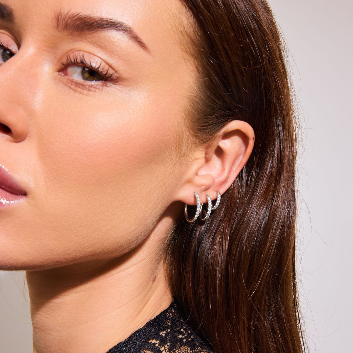 3-Pack Crystal Hoop Earrings Silver 10/12/14mm