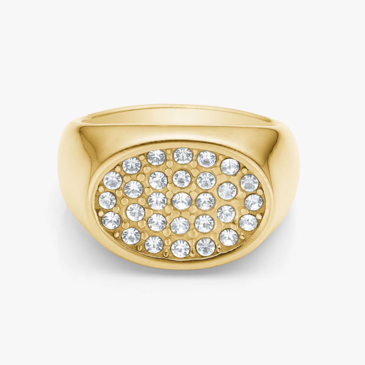 Camilla Krøyer Jewellery Oval Pavé Krystal Signet Ring 18K guldbelagt