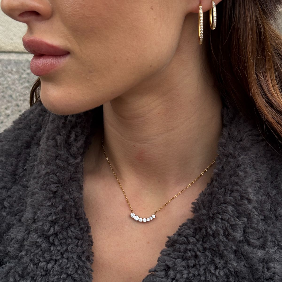 Floating Row Krystal Halskæde 18K Guldbelagt