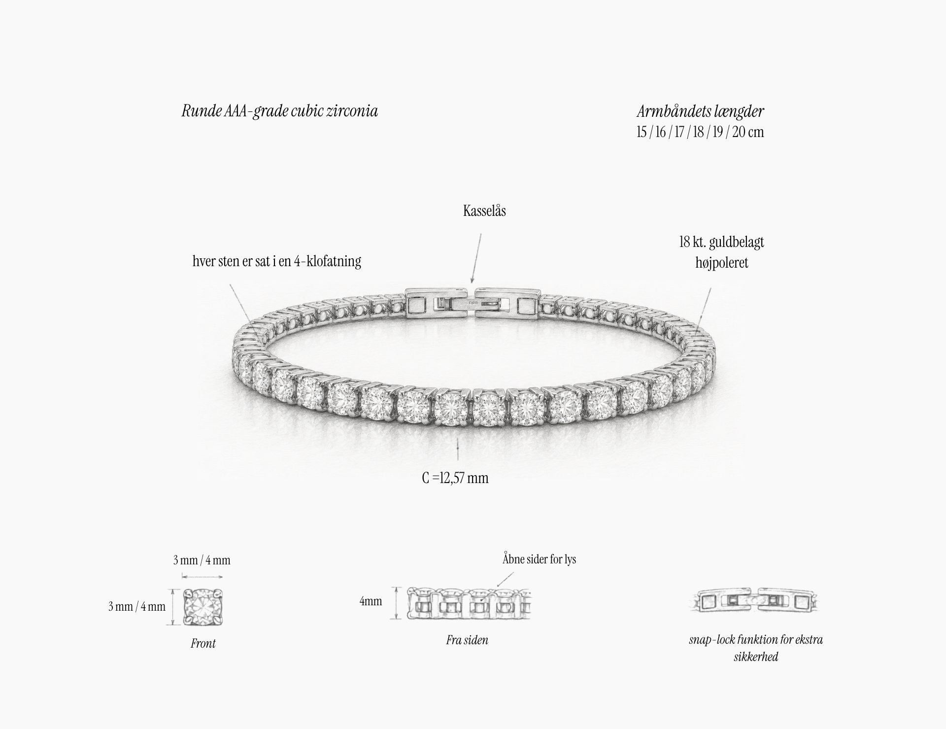Tennis Luxe Armbånd Sølvfarvet 3mm