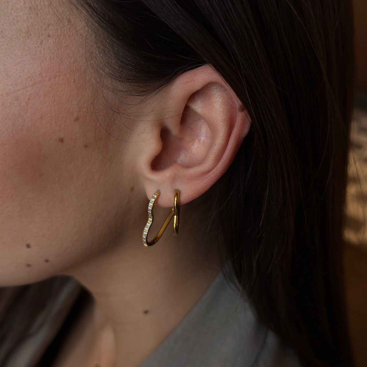 Heart Classic & Krystal Creoler 18K Guldbelagt Sæt