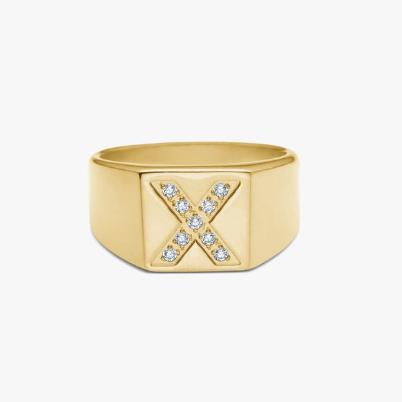 Krystal Bogstav Firkantet Signet Ring 18K Guldbelagt