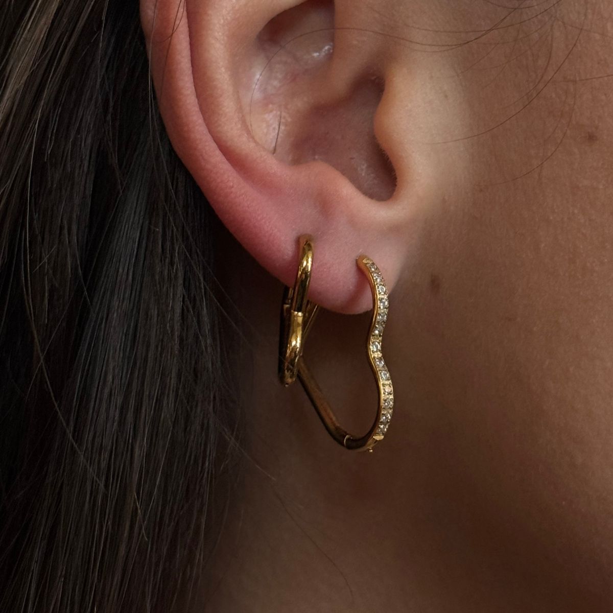 Heart Classic & Krystal Creoler 18K Guldbelagt Sæt