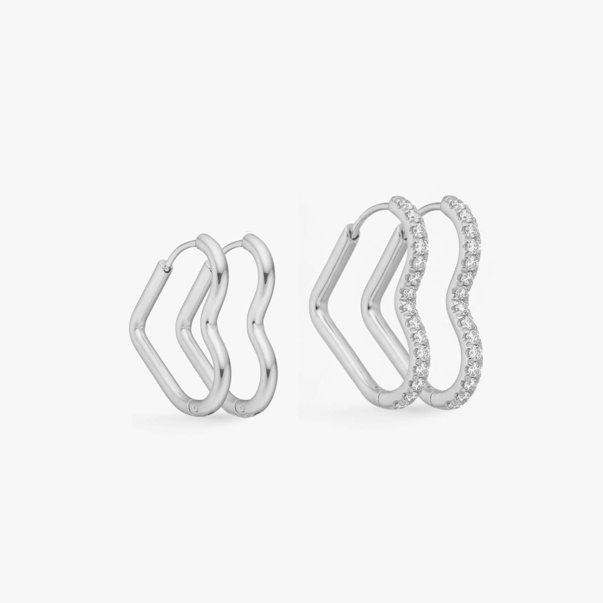 Heart Classic & Krystal Creoler Sølvfarvet Sæt