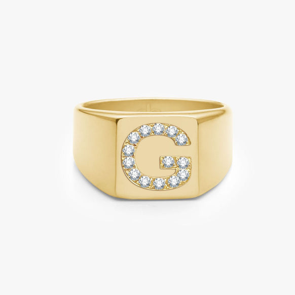 Krystal Bogstav Firkantet Signet Ring 18K Guldbelagt