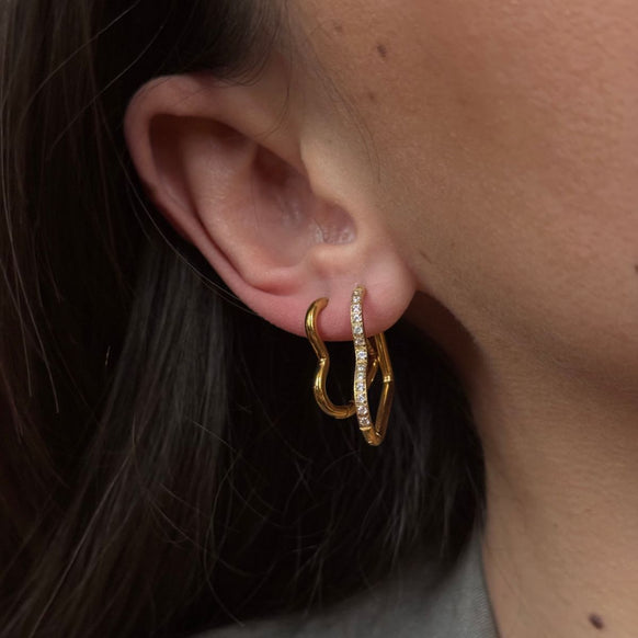 Heart Classic & Krystal Creoler 18K Guldbelagt Sæt