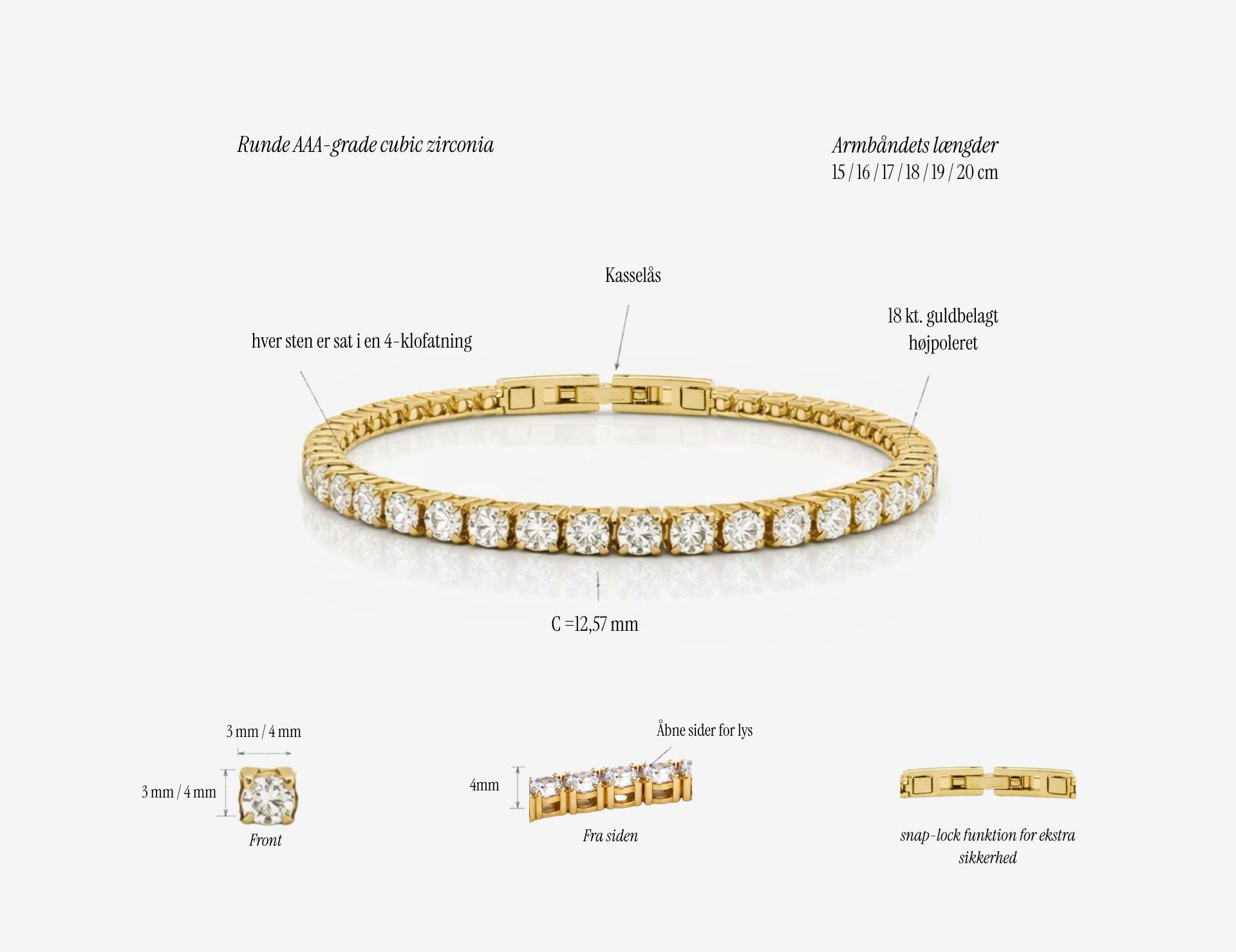 Tennis Luxe Armbånd Sølvfarvet 3mm