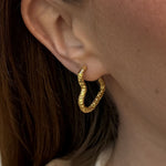 Heart Scoria Creoler 18K Guldbelagt Stor