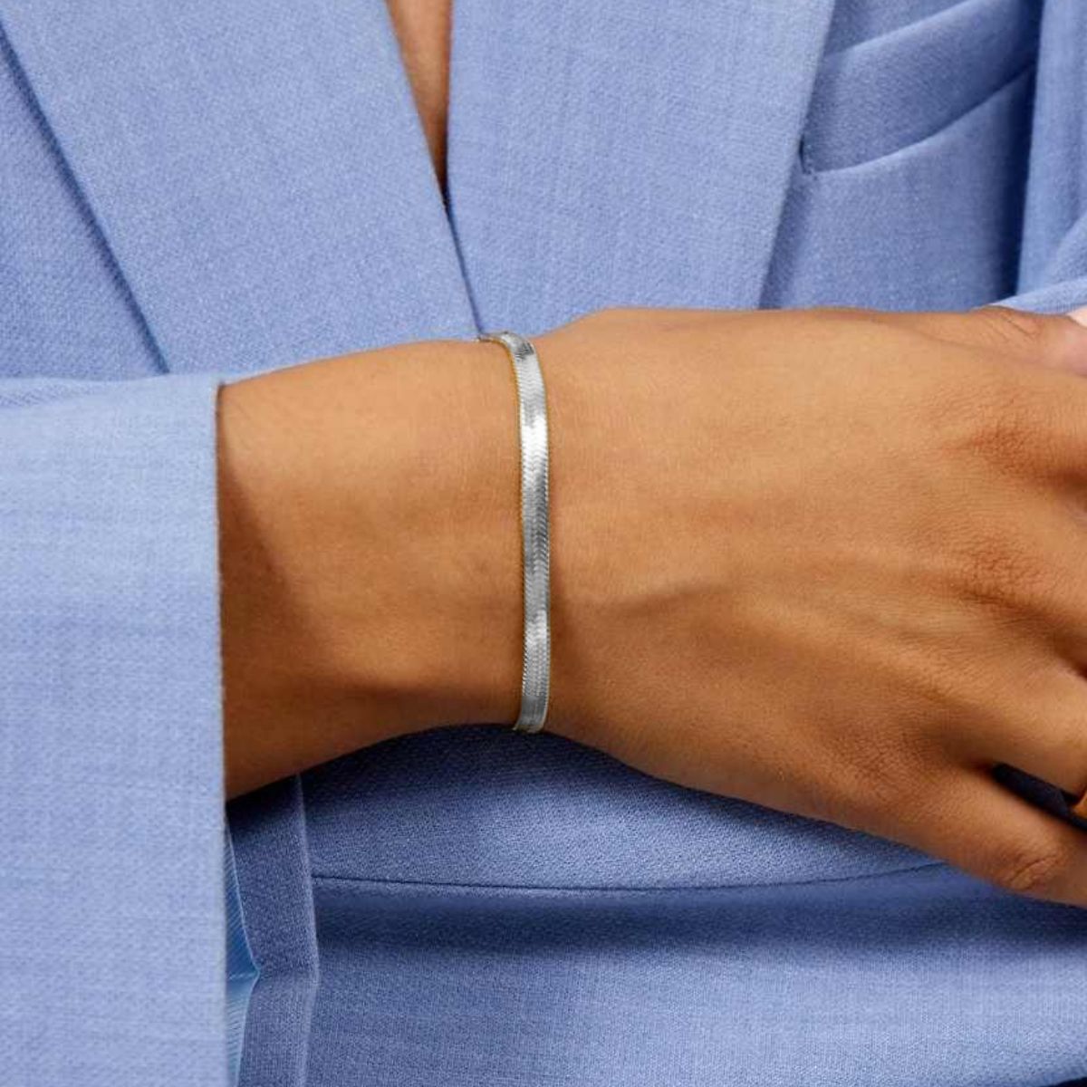 Flad Slange Armbånd Sølvfarvet 4mm