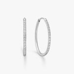 Oval Classic Crystal Hoop Earrings Silver Color Large