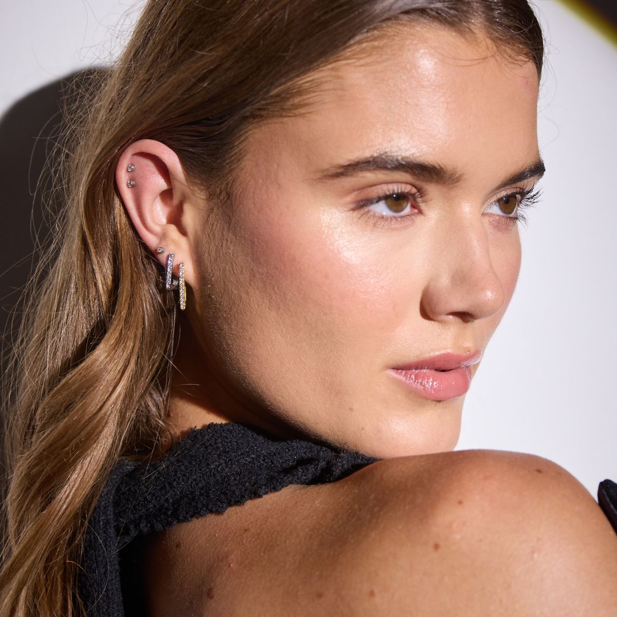 Firkantet Krystal Creol Sæt & Studs Sølvfarvet