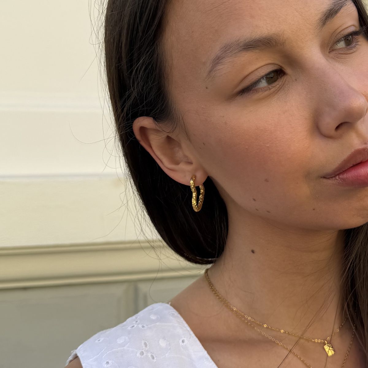Heart Scoria Creoler 18K Guldbelagt Stor