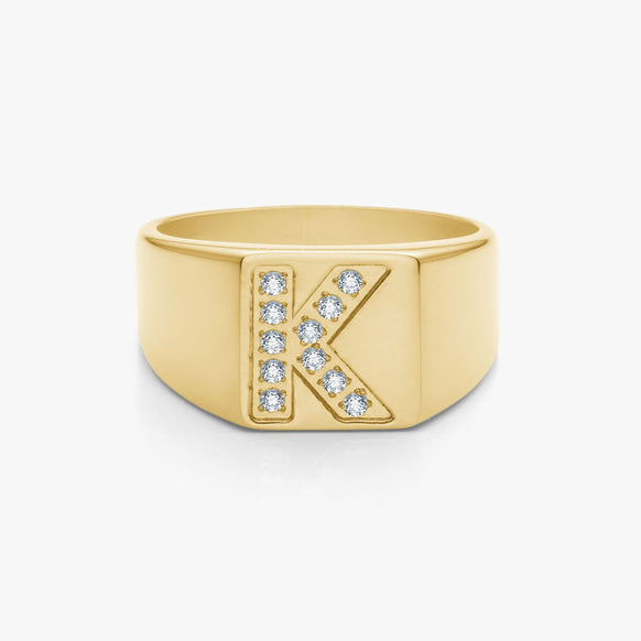 Krystal Bogstav Firkantet Signet Ring 18K Guldbelagt