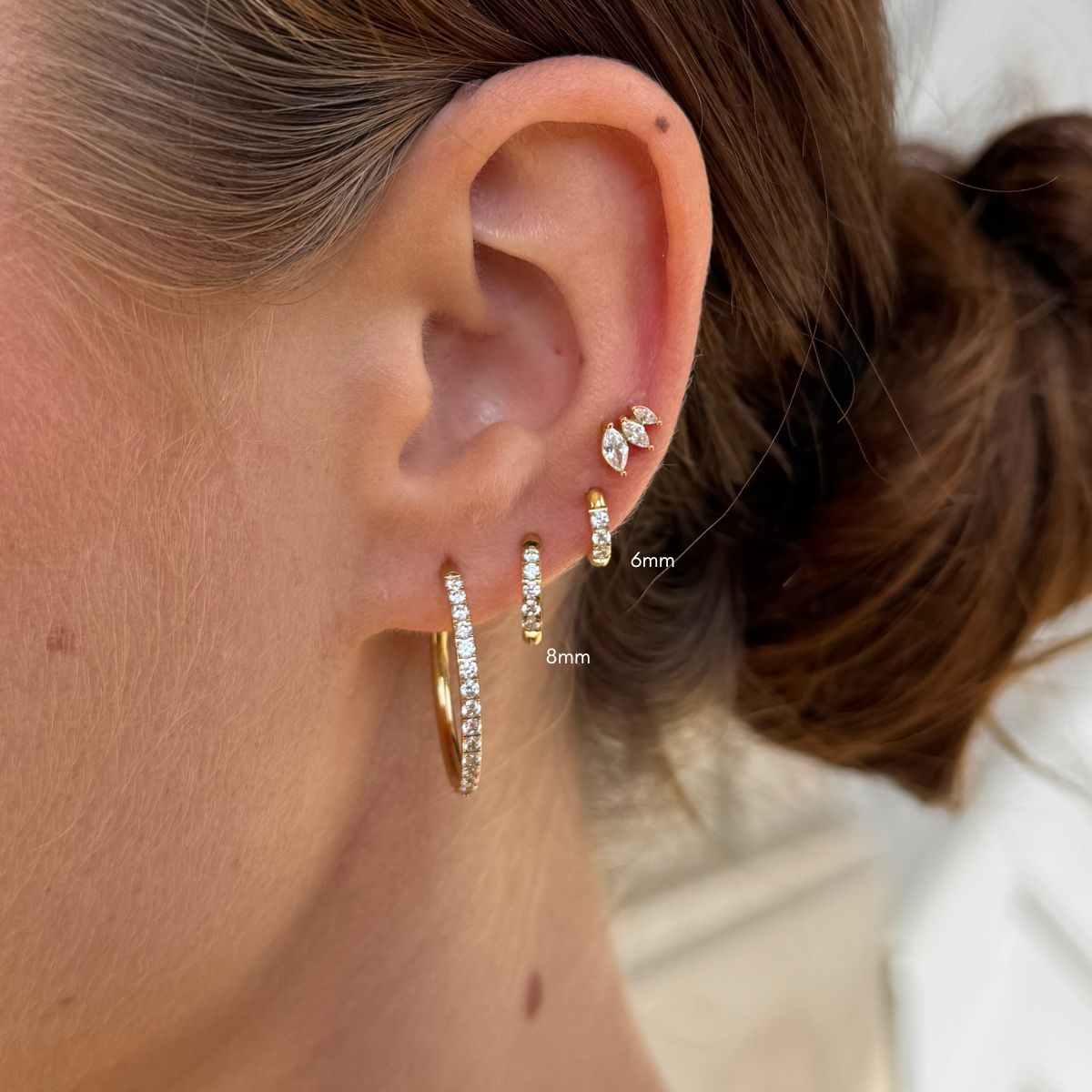 Classic Crystal Hoop Earrings 18K Gold Plated Helix 8mm
