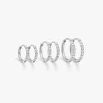 3-Pack Crystal Hoop Earrings Silver 10/12/14mm