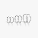 3-Pack Crystal Hoop Earrings Silver 10/12/14mm