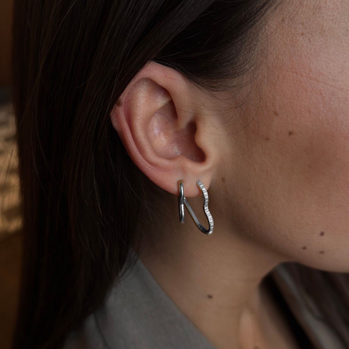 Heart Classic & Krystal Creoler Sølvfarvet Sæt