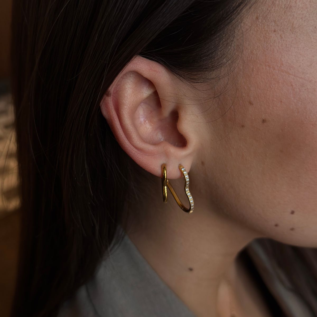 Heart Classic & Krystal Creoler 18K Guldbelagt Sæt