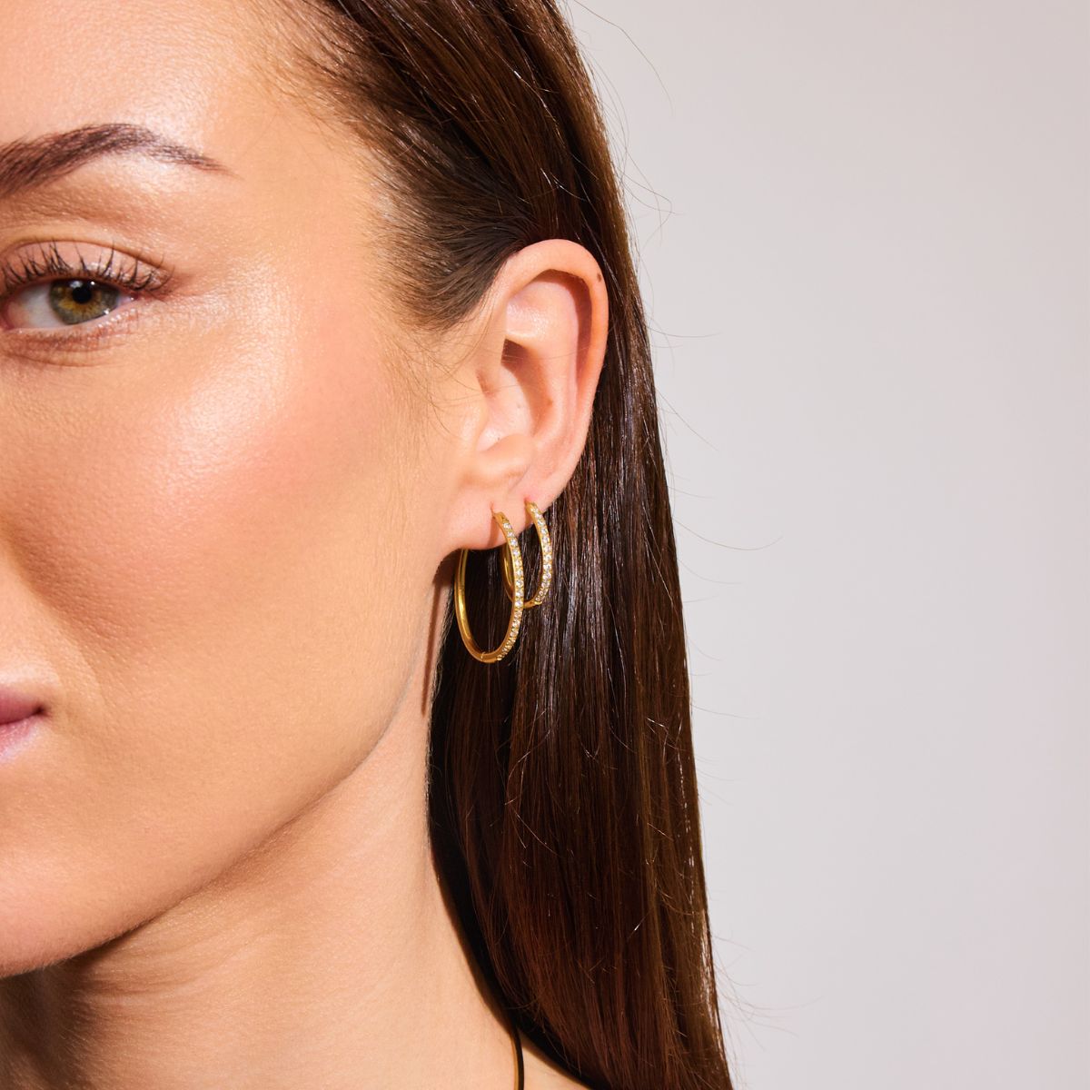 Oval Classic Crystal Hoop Earrings 18K Gold Plated Small