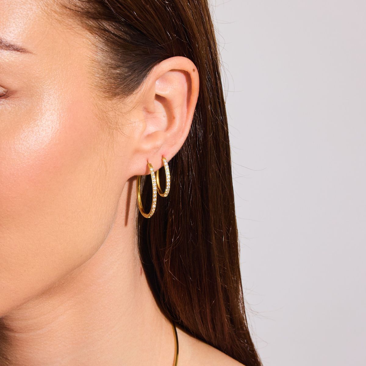 Oval Classic Crystal Hoop Earrings 18K Gold Plated Small