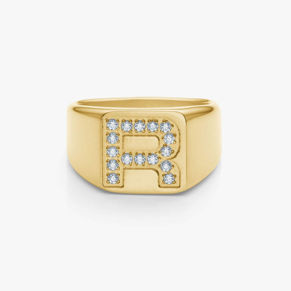 Krystal Bogstav Firkantet Signet Ring 18K Guldbelagt