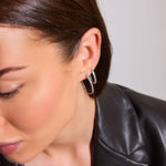 Oval Classic Crystal Hoop Earrings Silver Color Large