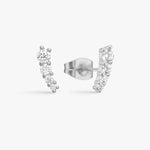 Row Crystal Stud Earrings Silver 