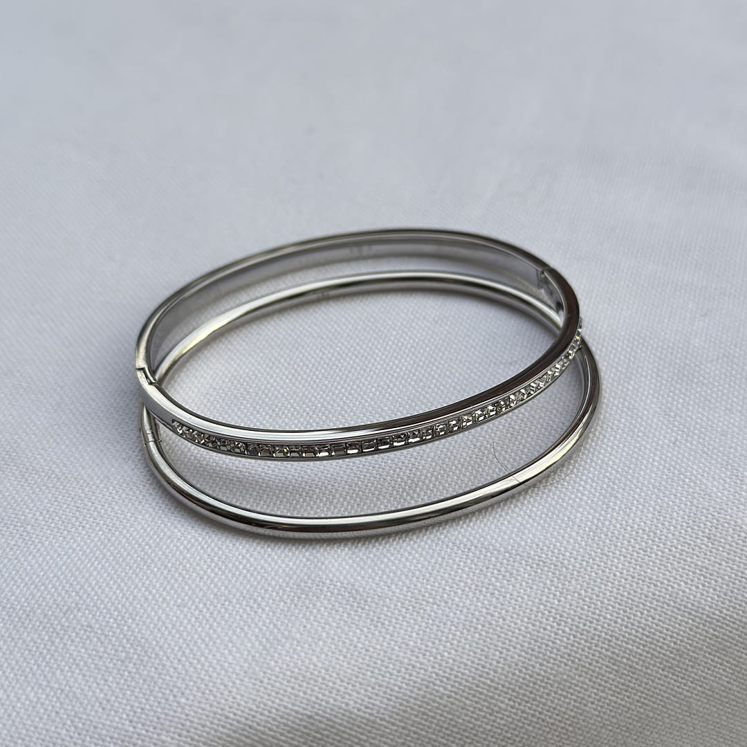 Oval Dome Bangle Lille Sølvfarvet