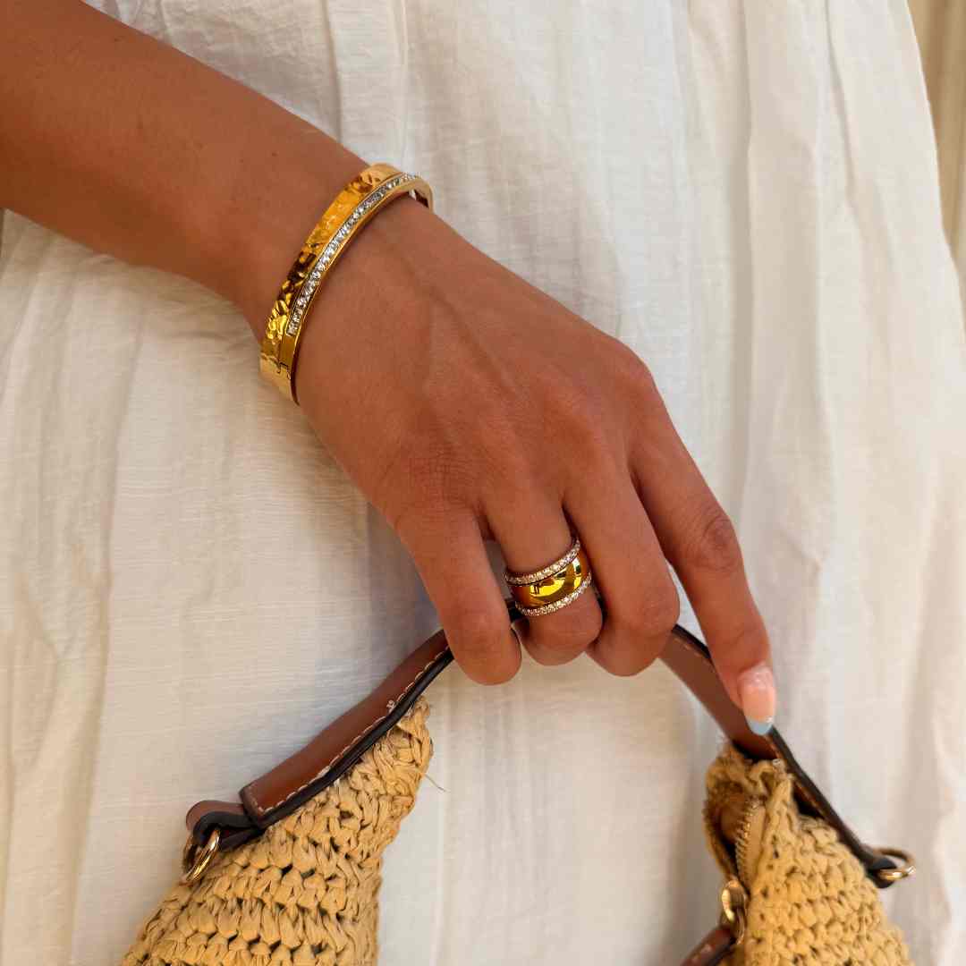 Hamret & Krystal Bangle Sæt 18K Guldbelagt
