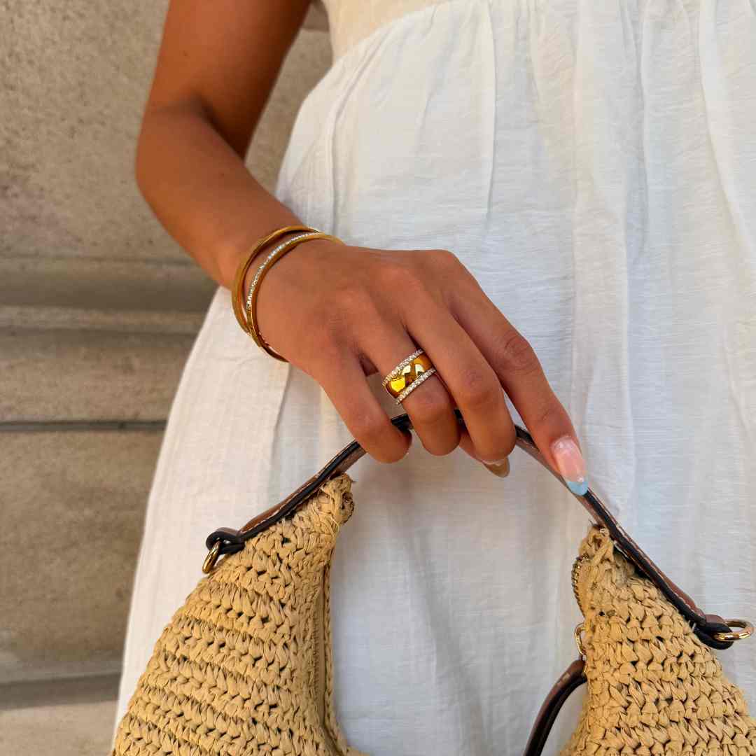 Hamret & Krystal Bangle Sæt 18K Guldbelagt