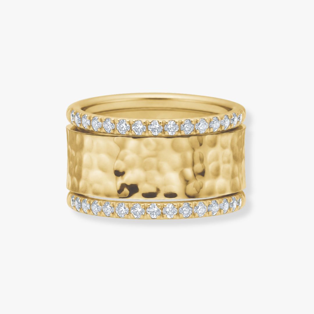 Hamret & Krystal Bangle Sæt 18K Guldbelagt