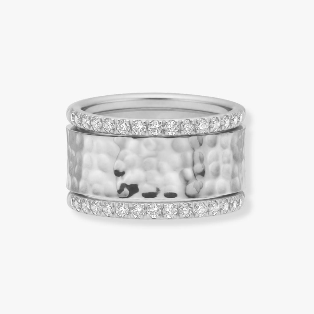 Hamret & Krystal Bangle Sæt 18K Guldbelagt