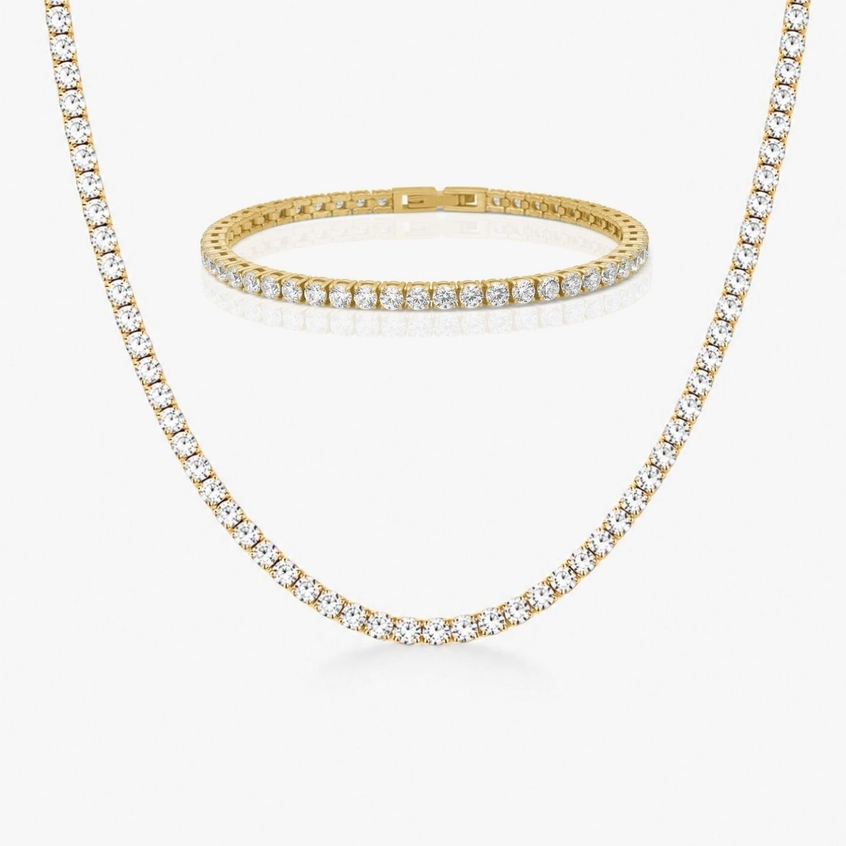 Tennis Luxe Sæt 18K Guldbelagt 3mm