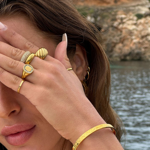 Firkantet Krystal Signet Ring 18K Guldbelagt