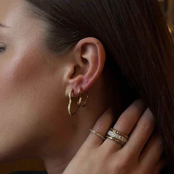Heart Classic & Krystal Creoler 18K Guldbelagt Sæt
