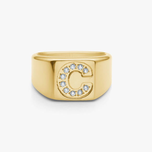 Krystal Bogstav Firkantet Signet Ring 18K Guldbelagt