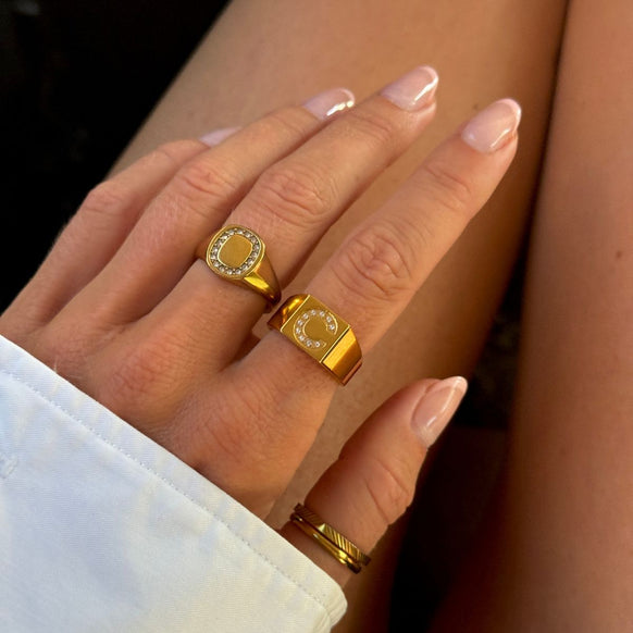 Firkantet Krystal Signet Ring 18K Guldbelagt