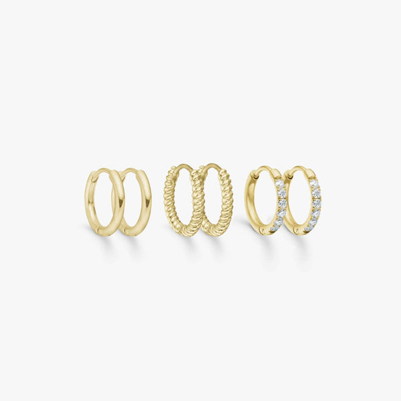 3-Pak Mix Creoler 18K Guldbelagt 10mm