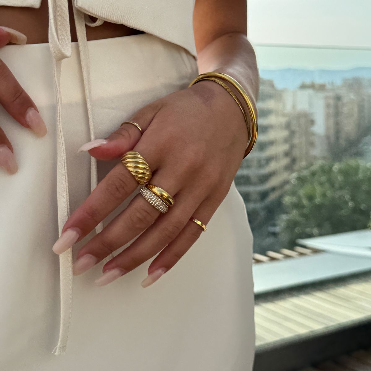 Classic & Pavé Dome Ring 18K Guldbelagt Sæt