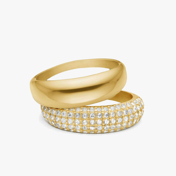 Classic & Pavé Dome Ringe 18K Guldbelagt Sæt