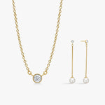 Floating Krystal & Perle Drop 18K Guldbelagt