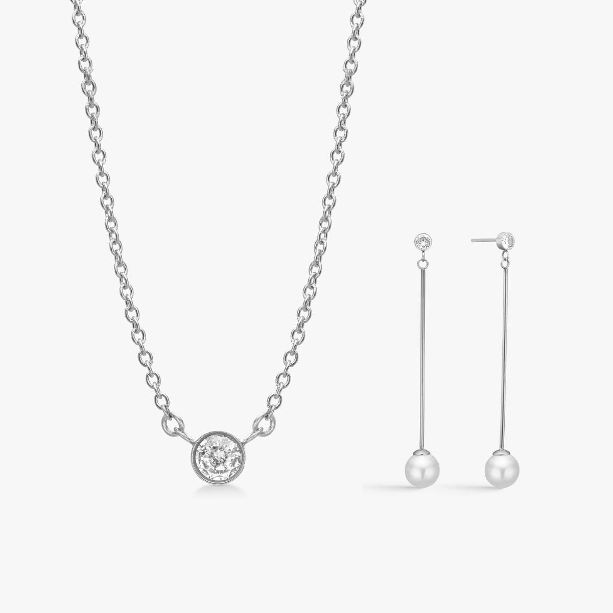 Floating Krystal & Perle Drop Sølvfarvet