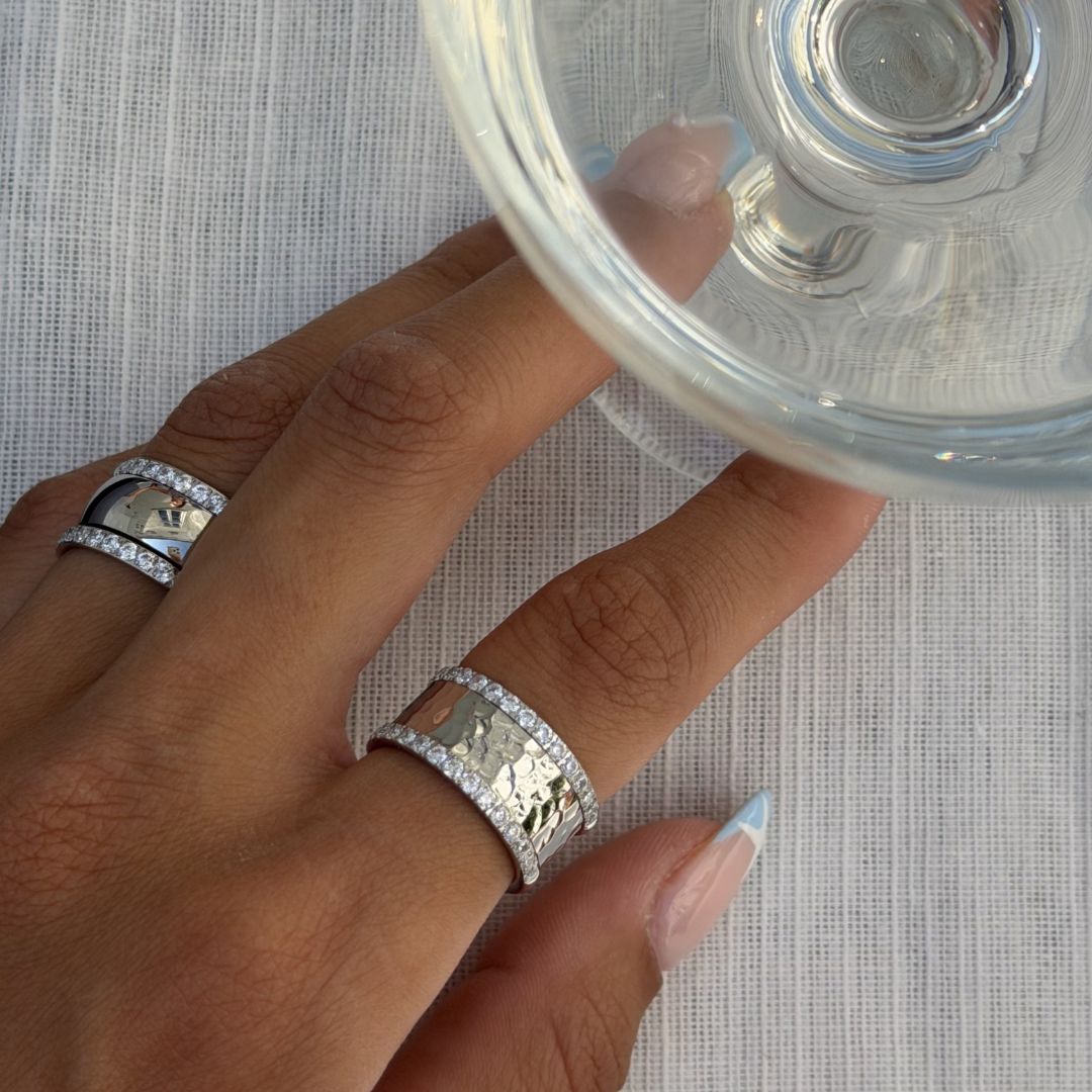 Hamret & Krystal Bangle Sæt 18K Guldbelagt