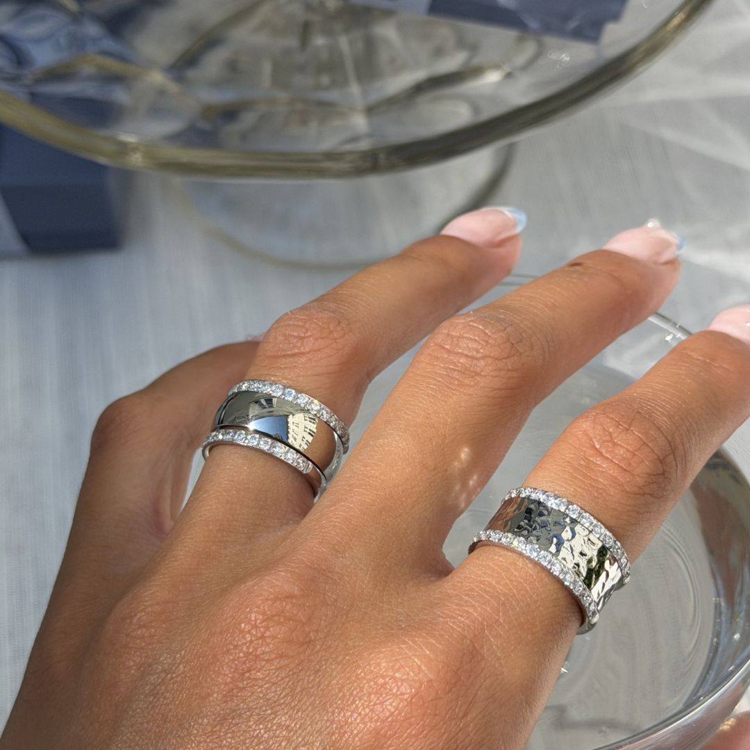 Hamret & Krystal Bangle Sæt 18K Guldbelagt