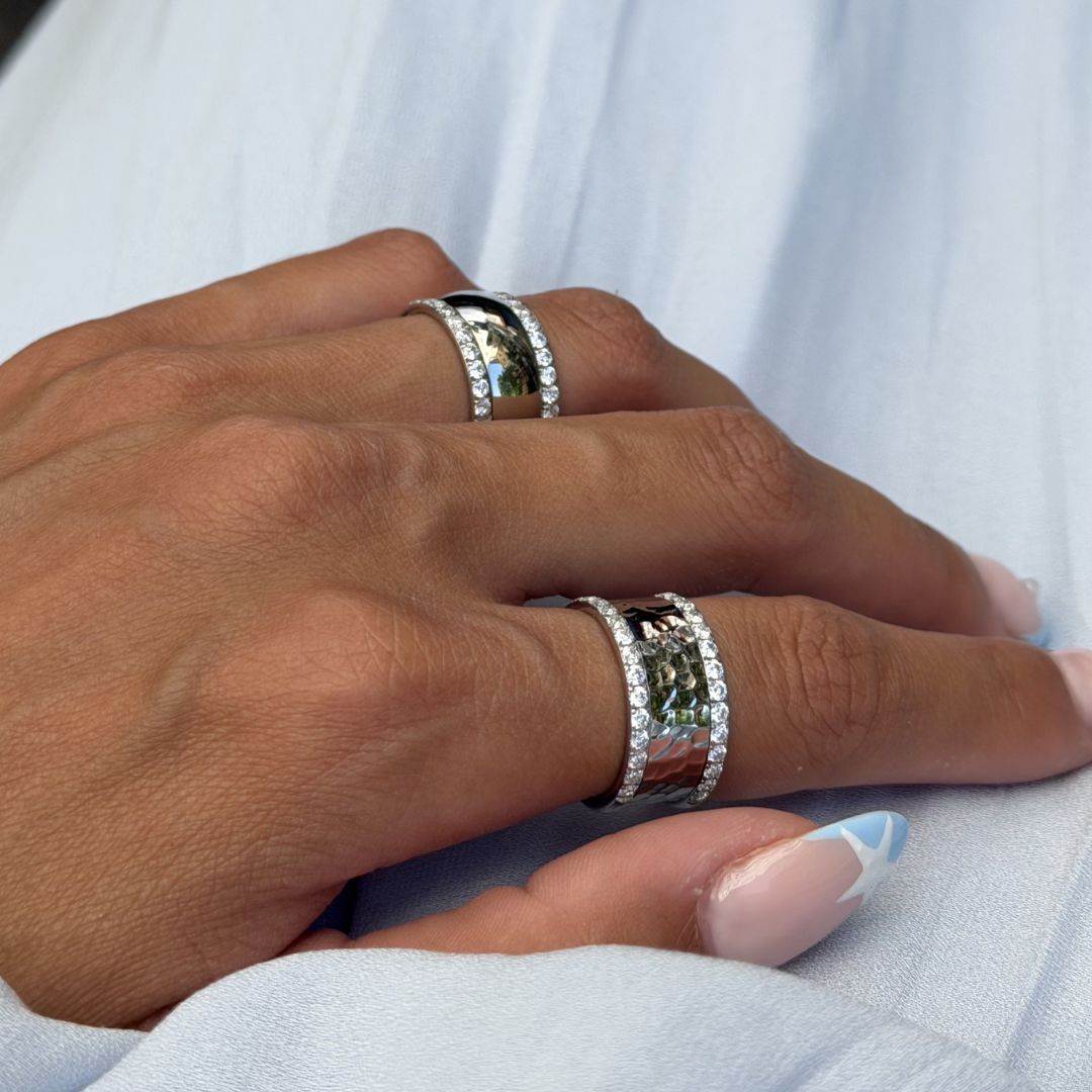 Hamret & Krystal Bangle Sæt 18K Guldbelagt