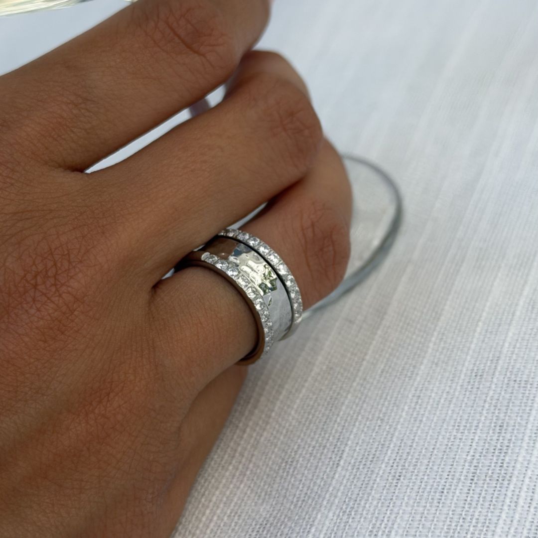 Hamret & Krystal Bangle Sæt 18K Guldbelagt